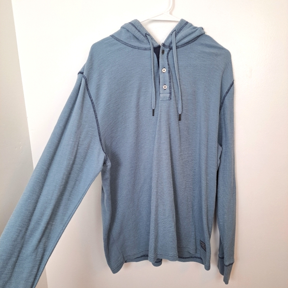 Flag & Anthem Blue Casual Everyday Cotton Blend Henley Hoodie Shirt Size Large